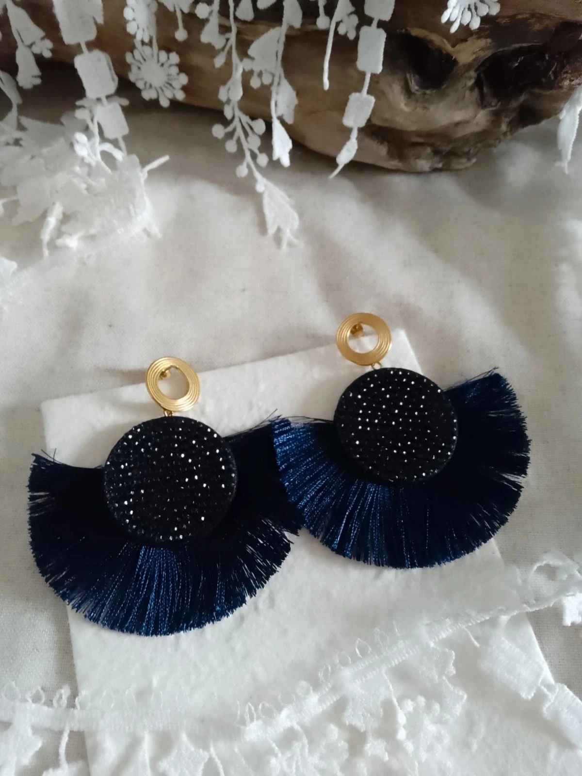 Boucles d'oreilles bohèmes bleu nuit